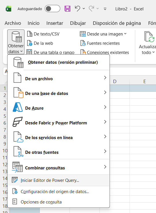 Obtener Datos - Iniciar Editor de PowerQuery